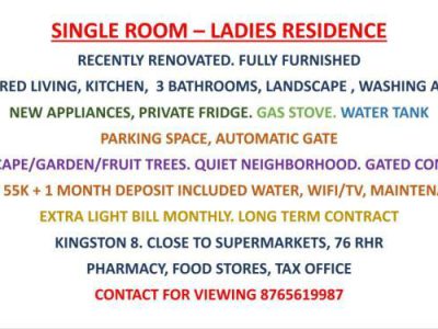 (Rented) Fully Furnished house for rent with 3 bathrooms in Kingston 8, Jamaica